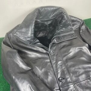 Rosleen Black‎ Leather Fur Lined Long Trench Coat Belted Collar Button Up